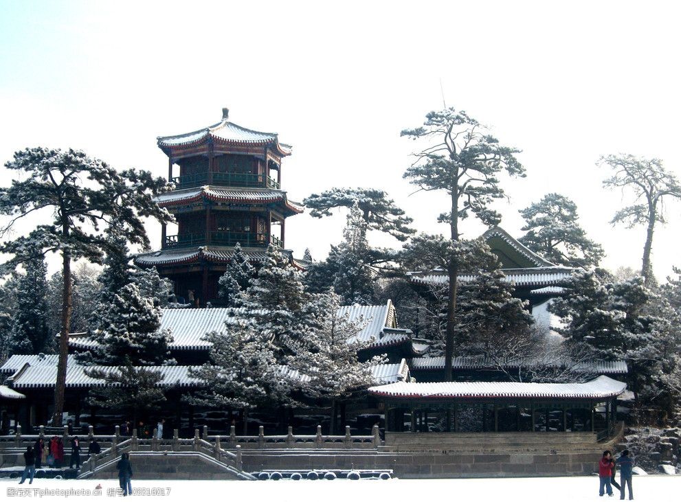 避暑山庄雪景图片