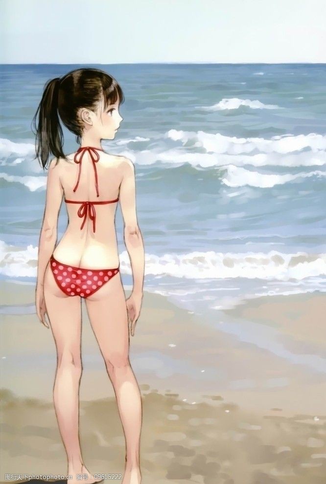 海边的少女 动漫 插图 唯美 清纯 可爱 loli 泳装 海边 动漫人物 动漫