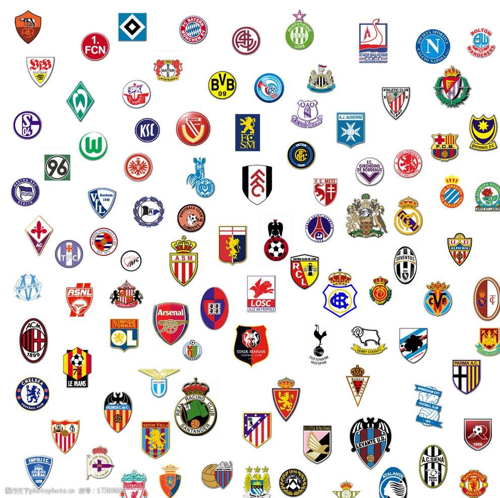 欧洲部分足球俱乐部队徽图标(部分图标未分层)图片
