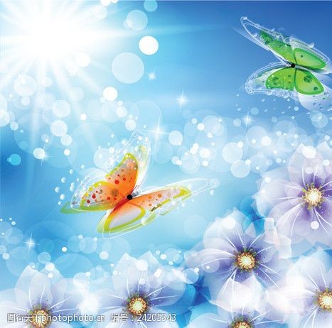 梦幻花朵蝴蝶矢量素材