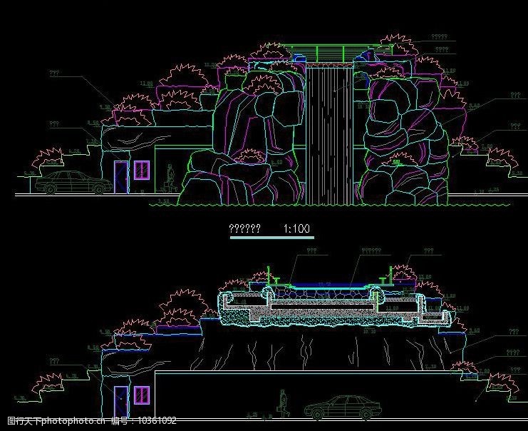 cad假山跌水立面图图片
