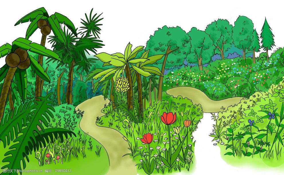 关键词:植物园 手绘图 树 植物 花 草 动画场景 风景 psd分层素材 源