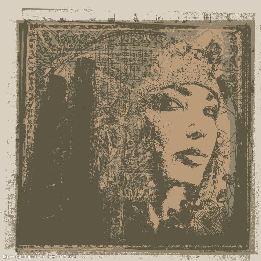 墨迹怀旧时尚美女背景图片