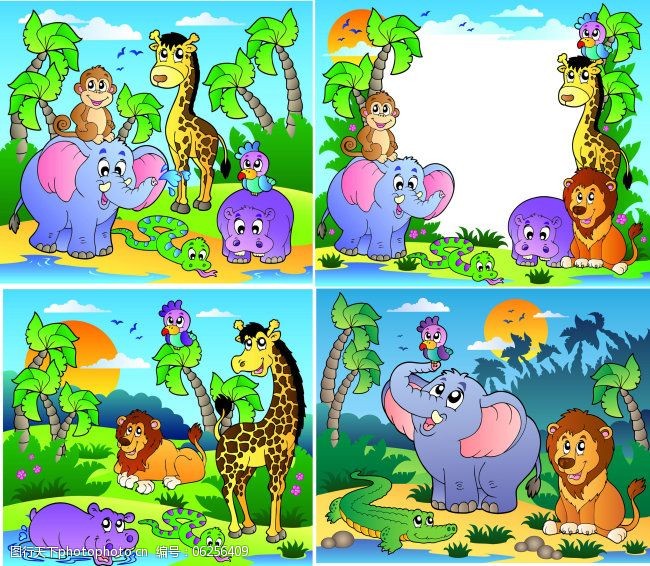 关键词:丛林动物场景矢量图模板下载免费下载 长颈鹿 大象 动物素材