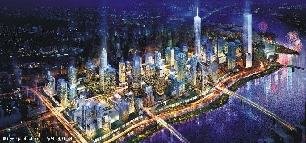 天津滨海新区响螺湾商务区夜景效果图图片