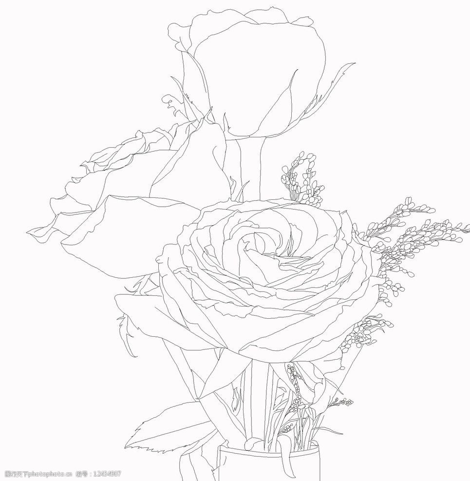 关键词:三朵玫瑰 玫瑰花 插花艺术 白描 绘画书法 文化艺术 设计 96