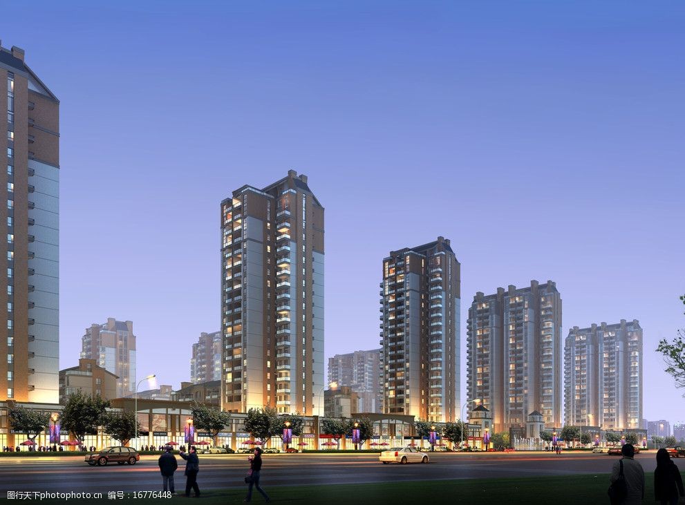 高层住宅区夜景效果图图片