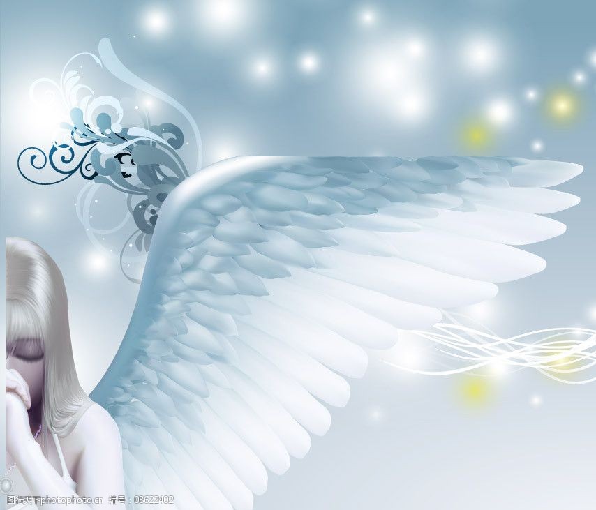 手绘 天使 女孩 美丽 思考 翅膀 动感 线条 光点 矢量 其他人物 矢量