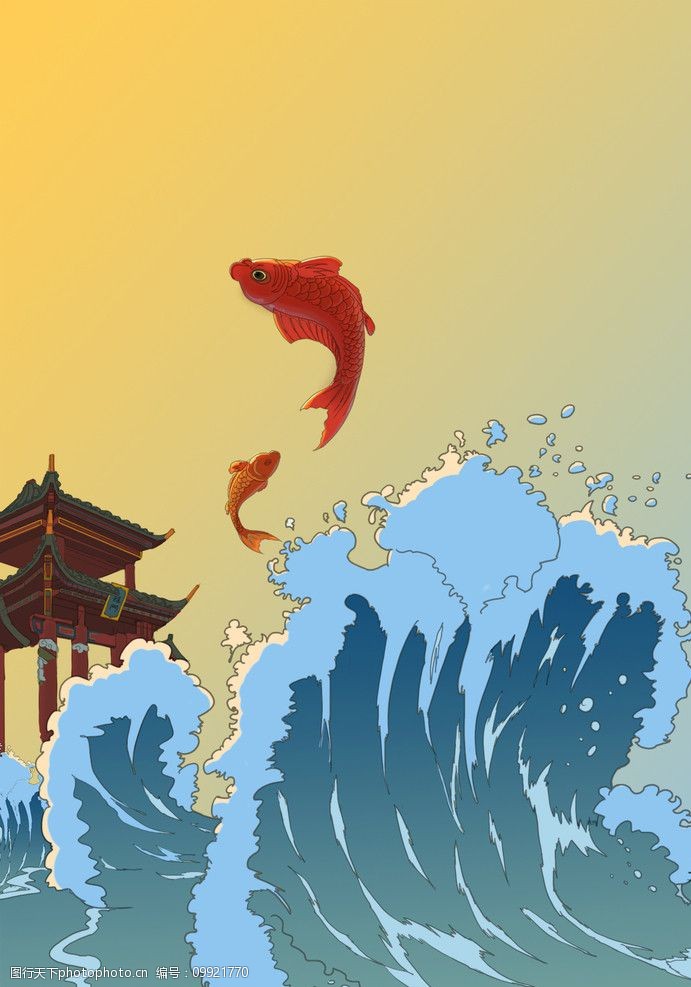 跳跃的鱼插画图片
