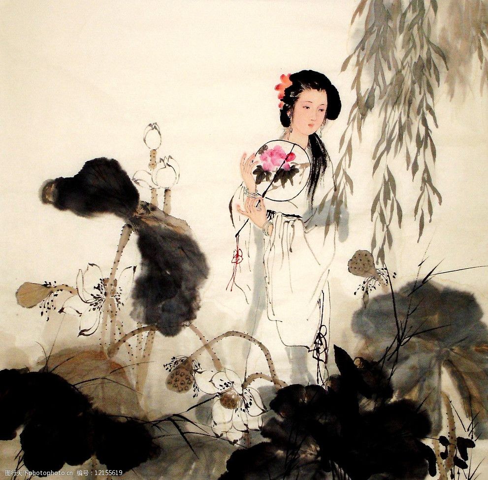 荷花仕女图片