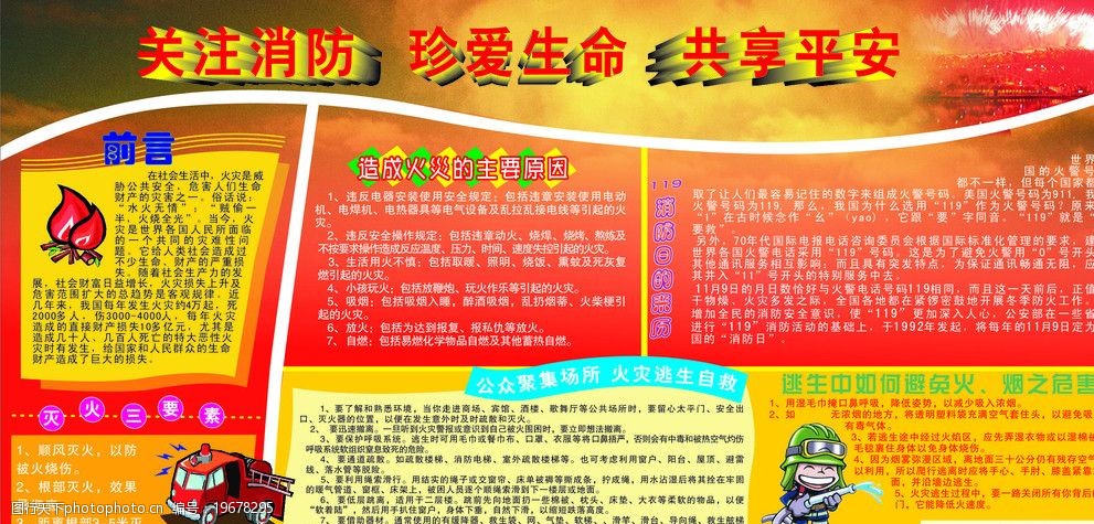 关键词:关注消防 真爱生命 共享平安 119 火灾 灭火 消防日的来历