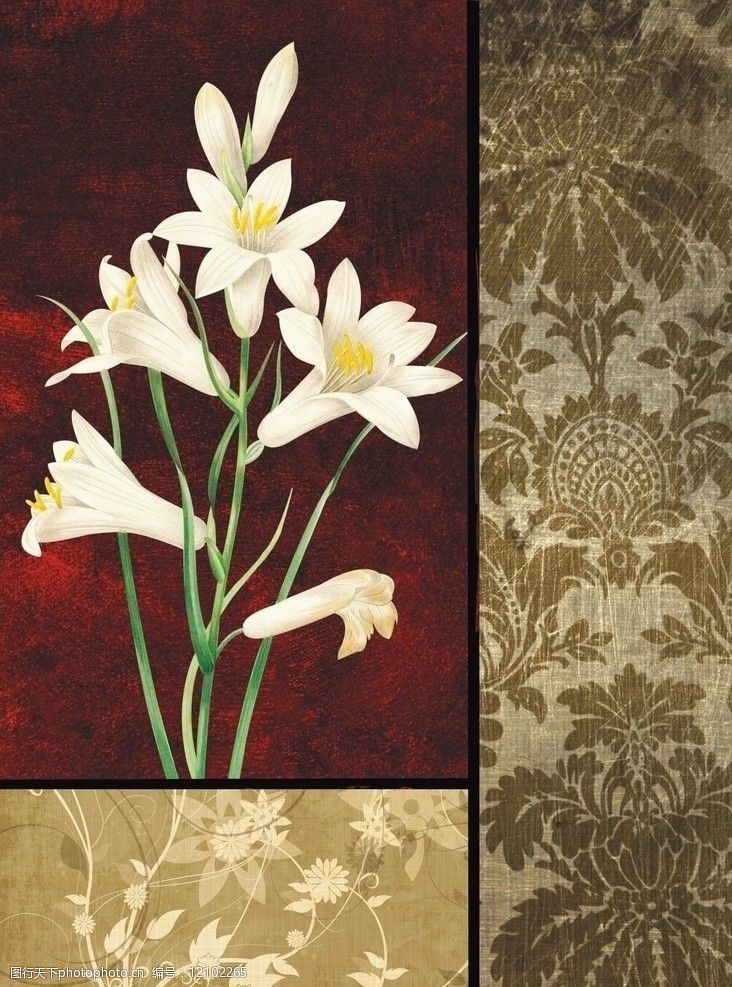 关键词:手绘画 装饰画 画芯 花草植物 底纹 底纹拼