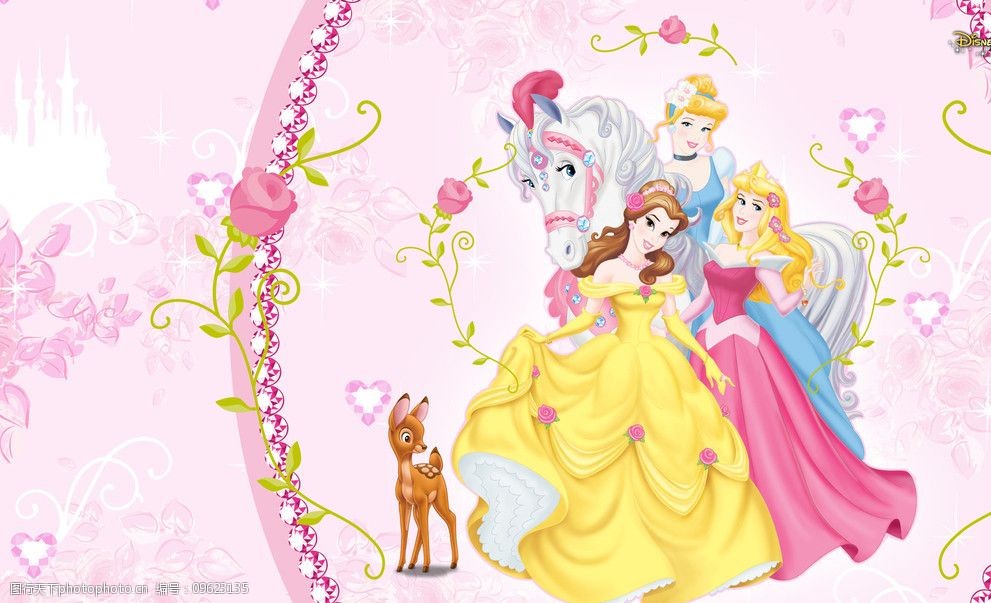关键词:迪斯尼公主 玫瑰 小鹿 白马 裙子 动漫人物 动漫动画 设计 300