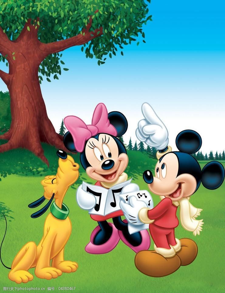 米奇米尼布鲁托树绿色草地蓝色天空图片