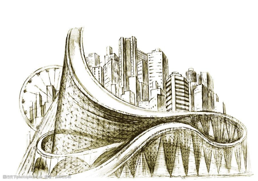 手绘都市城市建筑图片