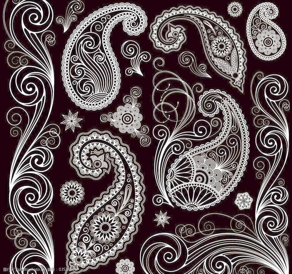 黑白欧式古典花纹花边边框装饰设计素材图片