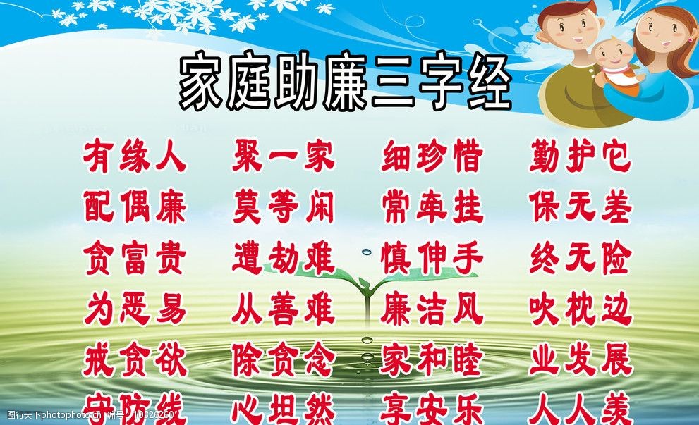 家庭助廉三字经图片