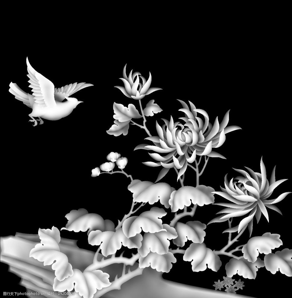 梅兰竹菊春天花鸟山水春夏秋冬花鸟山水精雕灰度图图片