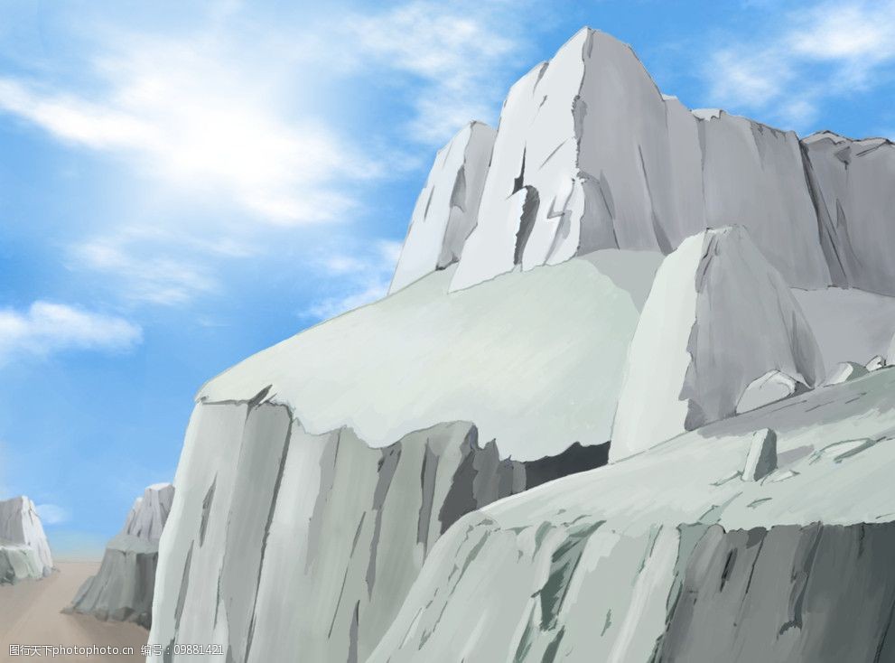 手绘山石场景图片