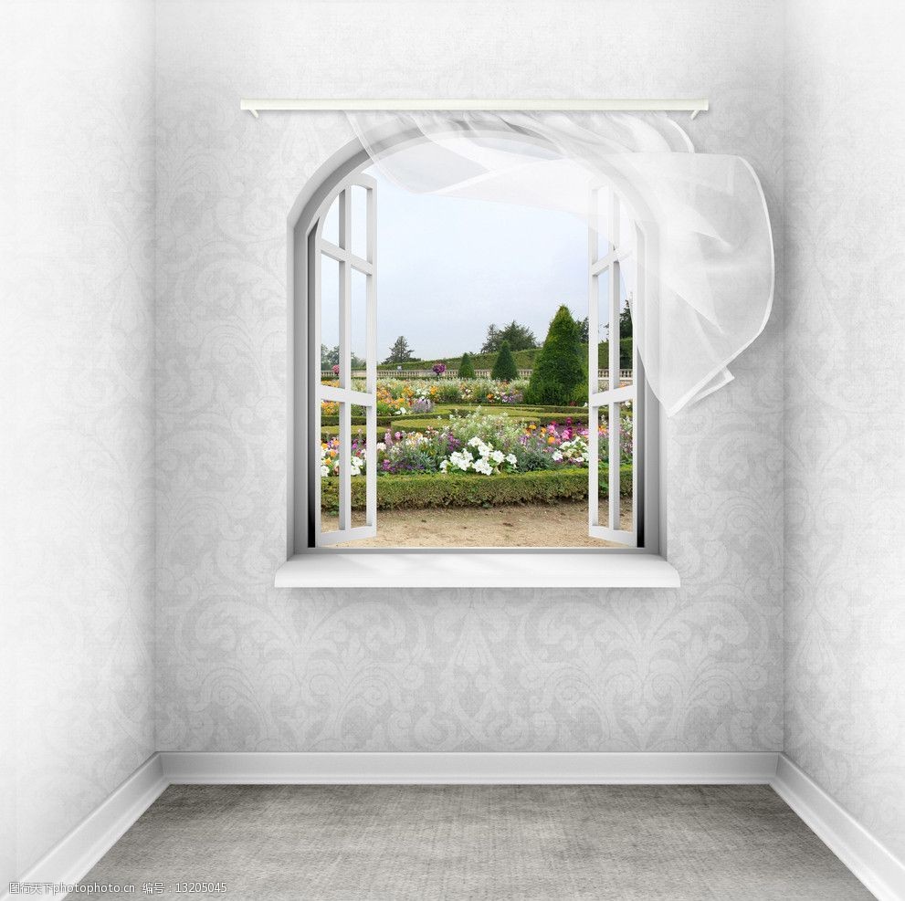 窗子窗帘花园图片