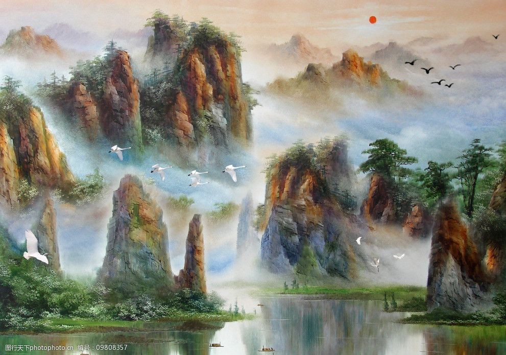 山水风景图片真实油画图片