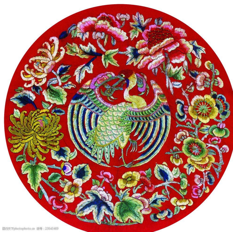 刺绣仙鹤牡丹菊花图