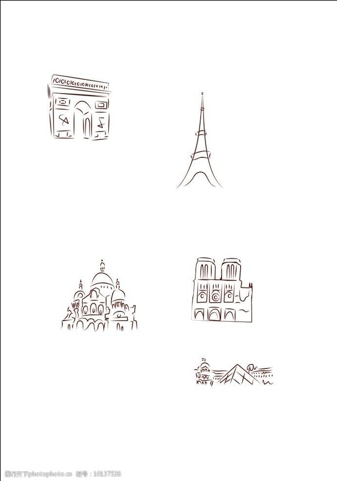 巴黎著名建筑简化线描图片