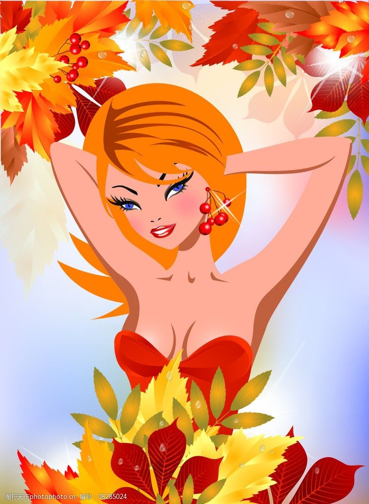 卡通季节美女矢量素材图片
