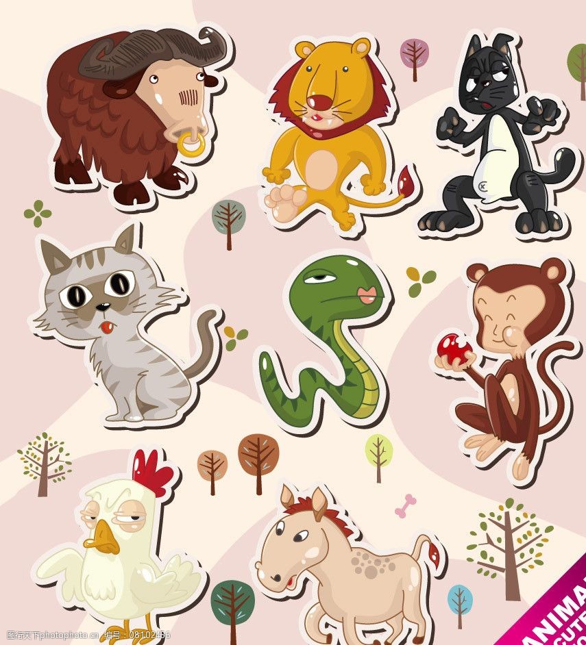 手绘贴纸动物图片